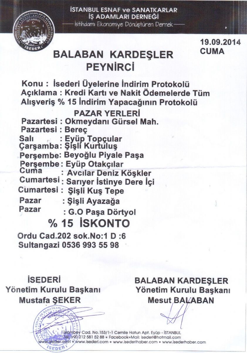 İSEDERİ Balaban Kardeşler Protokolü