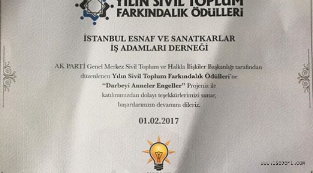 İSEDERİ KADIN KOLARI YILIN SİVİL TOPLUM FARKINDALIK ÖDÜLÜ